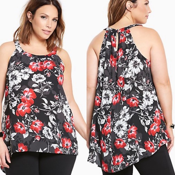 torrid Tops - Torrid Floral Georgette High Neck Tank Top